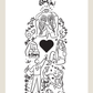 Wine bottle label with illustrations and the word 'Gratitude' on a beige background