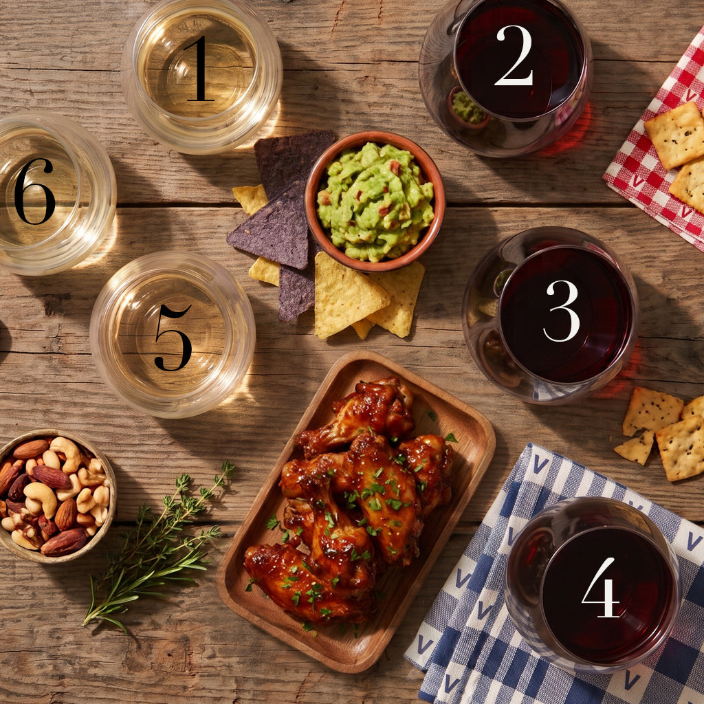 Six numbered VINEBOX wine vials from the Tailgate Toast September tasting experience