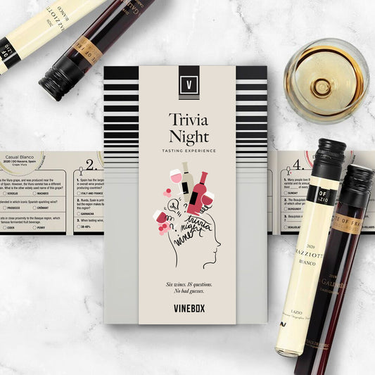 Vinebox Trivia Night wine tasting box — front of the October Box of the Month